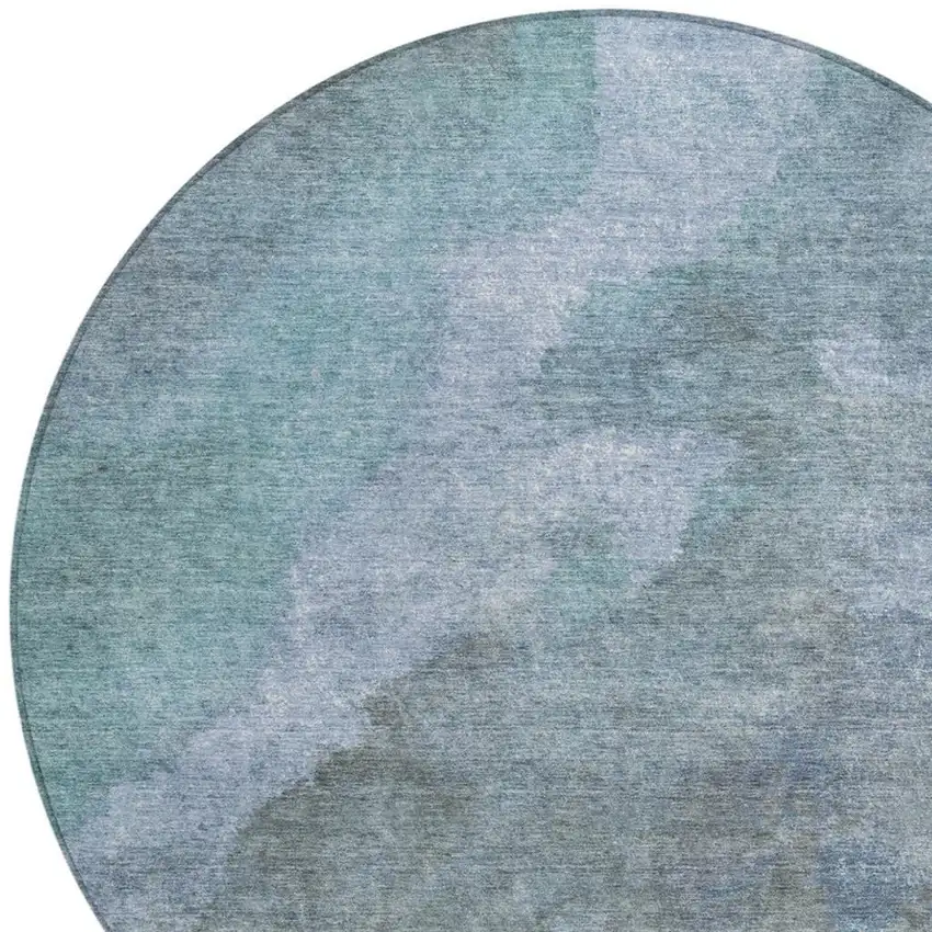 8' Blue And Gray Round Abstract Washable Indoor Outdoor Area Rug Photo 8