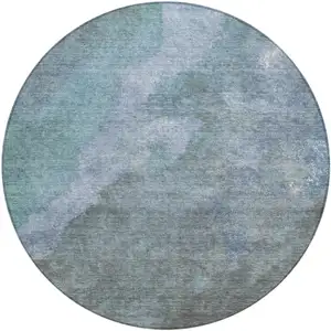 Photo of 8' Blue And Gray Round Abstract Washable Indoor Outdoor Area Rug