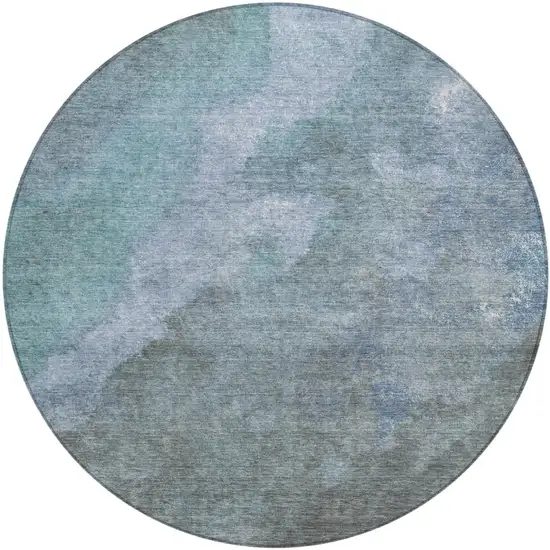 8' Blue And Gray Round Abstract Washable Indoor Outdoor Area Rug Photo 1