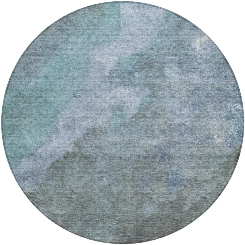 8' Blue And Gray Round Abstract Washable Indoor Outdoor Area Rug Photo 1