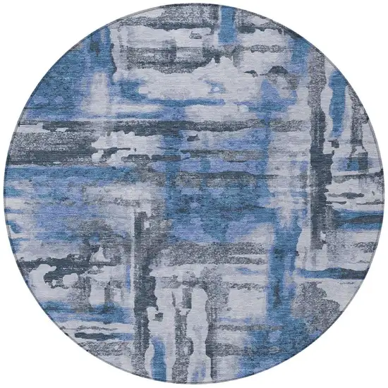 8' Blue And Gray Round Abstract Washable Indoor Outdoor Area Rug Photo 3
