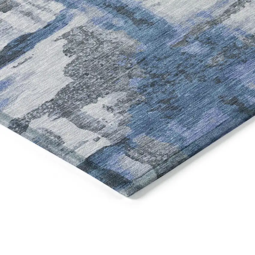 8' Blue And Gray Round Abstract Washable Indoor Outdoor Area Rug Photo 9