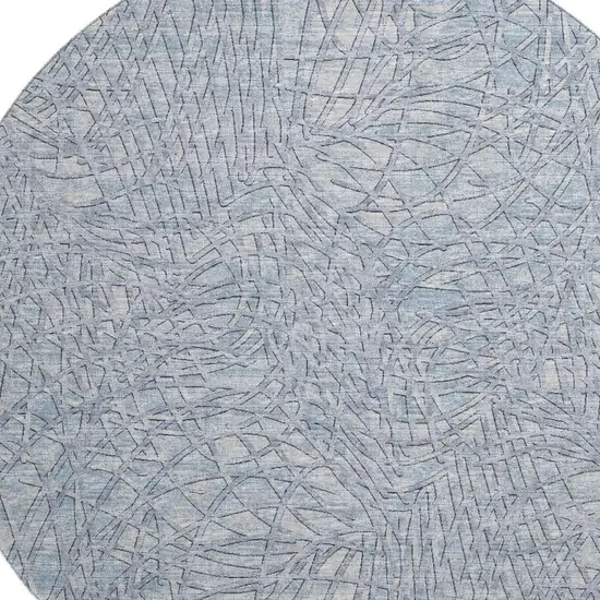 8' Blue And Gray Round Abstract Washable Indoor Outdoor Area Rug Photo 5