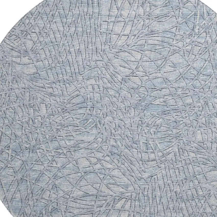 8' Blue And Gray Round Abstract Washable Indoor Outdoor Area Rug Photo 5