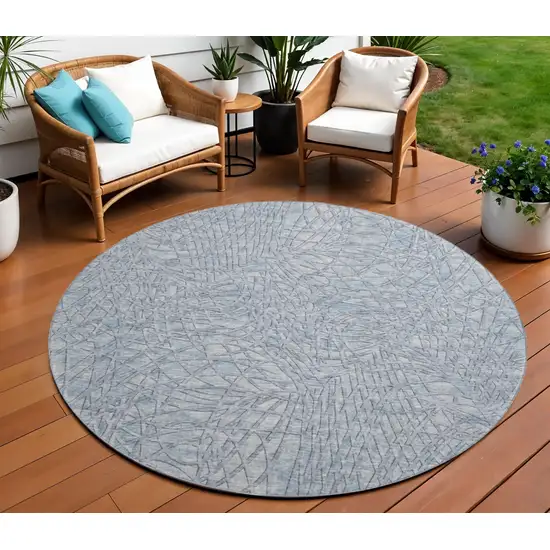 8' Blue And Gray Round Abstract Washable Indoor Outdoor Area Rug Photo 1