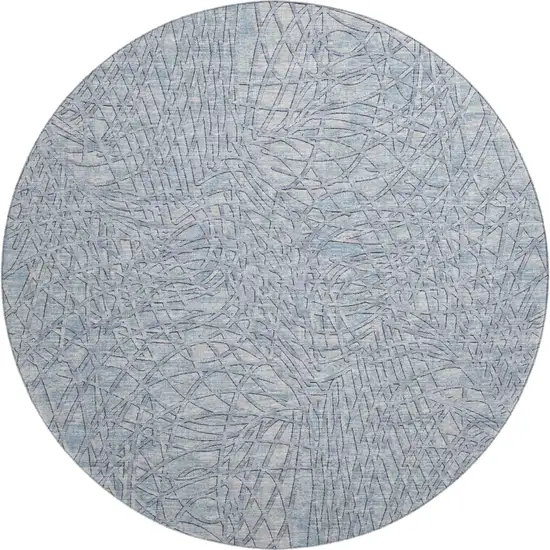 8' Blue And Gray Round Abstract Washable Indoor Outdoor Area Rug Photo 2