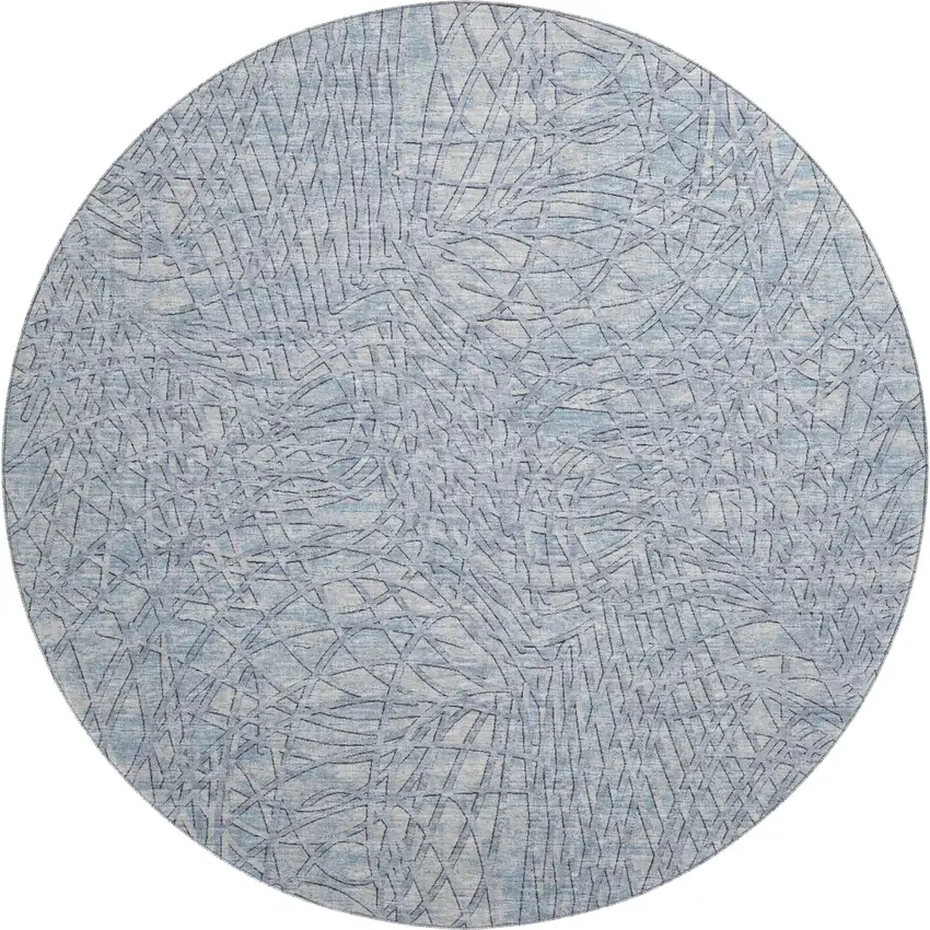 8' Blue And Gray Round Abstract Washable Indoor Outdoor Area Rug Photo 2