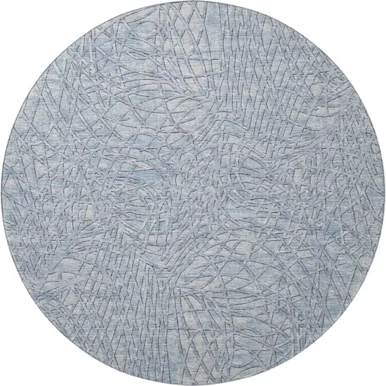 8' Blue And Gray Round Abstract Washable Indoor Outdoor Area Rug Photo 4