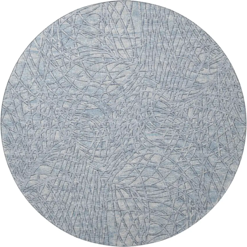 8' Blue And Gray Round Abstract Washable Indoor Outdoor Area Rug Photo 4