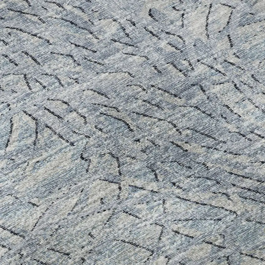 8' Blue And Gray Round Abstract Washable Indoor Outdoor Area Rug Photo 8