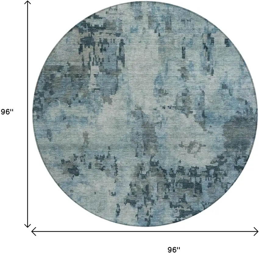 8' Blue And Gray Round Abstract Washable Indoor Outdoor Area Rug Photo 3