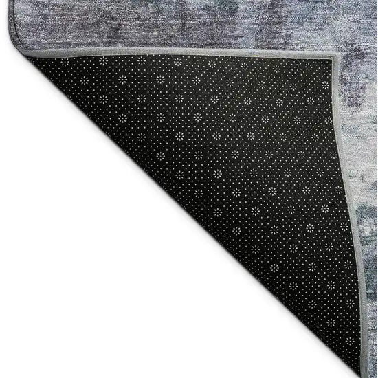 8' Blue And Gray Round Abstract Washable Indoor Outdoor Area Rug Photo 7