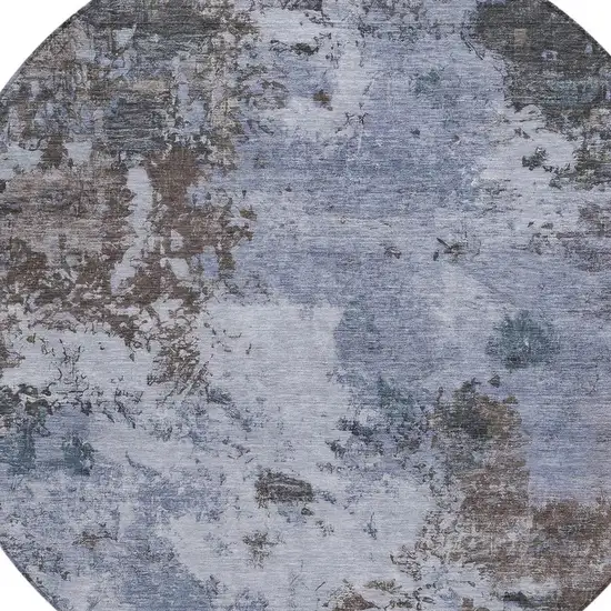 8' Blue And Gray Round Abstract Washable Indoor Outdoor Area Rug Photo 2