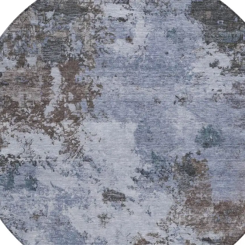 8' Blue And Gray Round Abstract Washable Indoor Outdoor Area Rug Photo 2