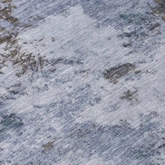 8' Blue And Gray Round Abstract Washable Indoor Outdoor Area Rug Photo 9