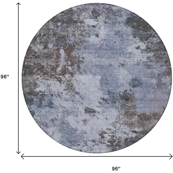 8' Blue And Gray Round Abstract Washable Indoor Outdoor Area Rug Photo 7