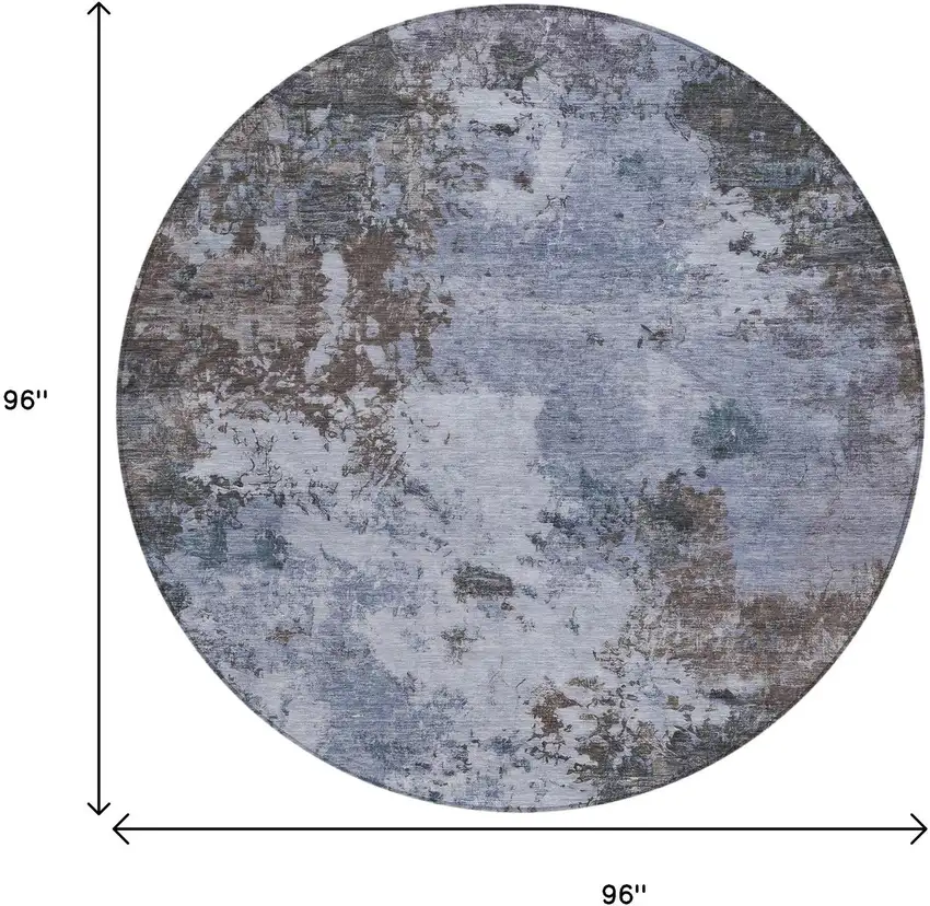 8' Blue And Gray Round Abstract Washable Indoor Outdoor Area Rug Photo 7