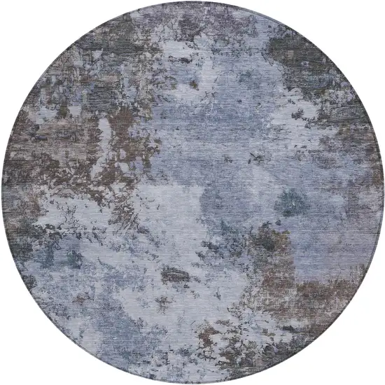 8' Blue And Gray Round Abstract Washable Indoor Outdoor Area Rug Photo 1