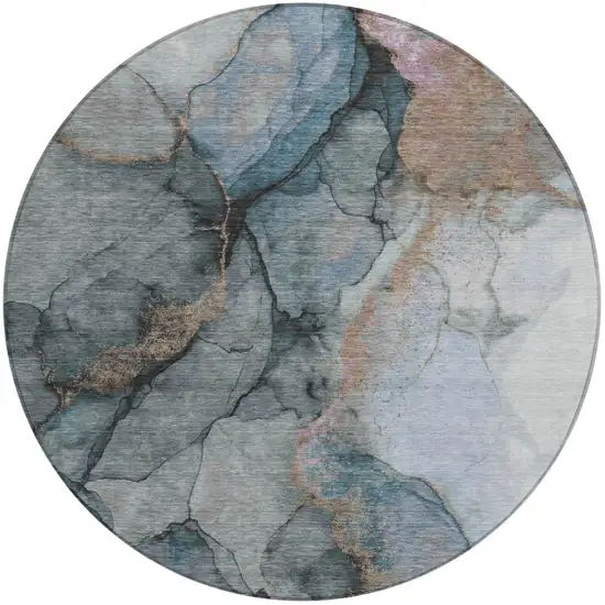 8' Blue And Gray Round Abstract Washable Indoor Outdoor Area Rug Photo 1