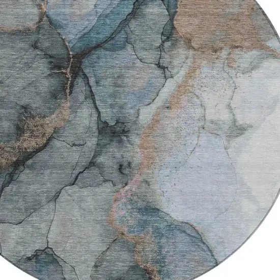 8' Blue And Gray Round Abstract Washable Indoor Outdoor Area Rug Photo 2