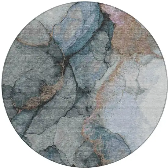 8' Blue And Gray Round Abstract Washable Indoor Outdoor Area Rug Photo 3