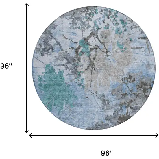 8' Blue And Gray Round Abstract Washable Indoor Outdoor Area Rug Photo 7