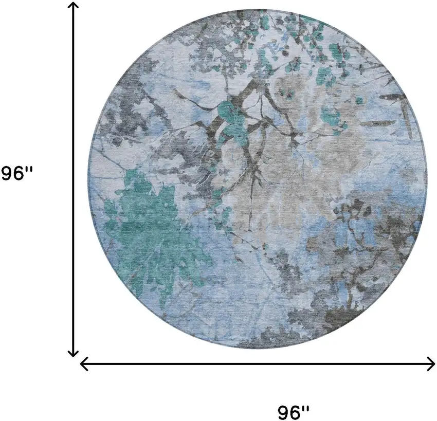 8' Blue And Gray Round Abstract Washable Indoor Outdoor Area Rug Photo 7