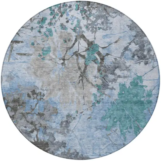 8' Blue And Gray Round Abstract Washable Indoor Outdoor Area Rug Photo 4