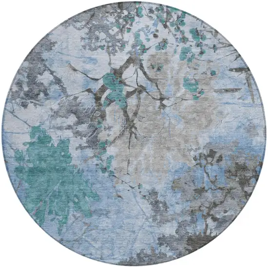 8' Blue And Gray Round Abstract Washable Indoor Outdoor Area Rug Photo 3