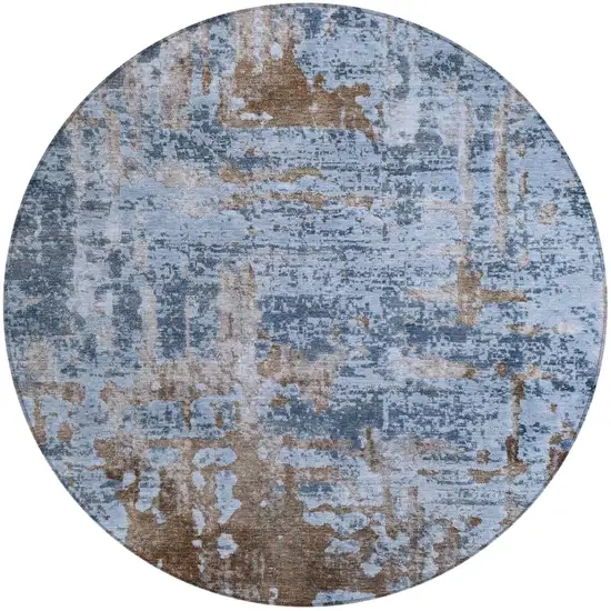 8' Blue And Gray Round Abstract Washable Indoor Outdoor Area Rug Photo 2