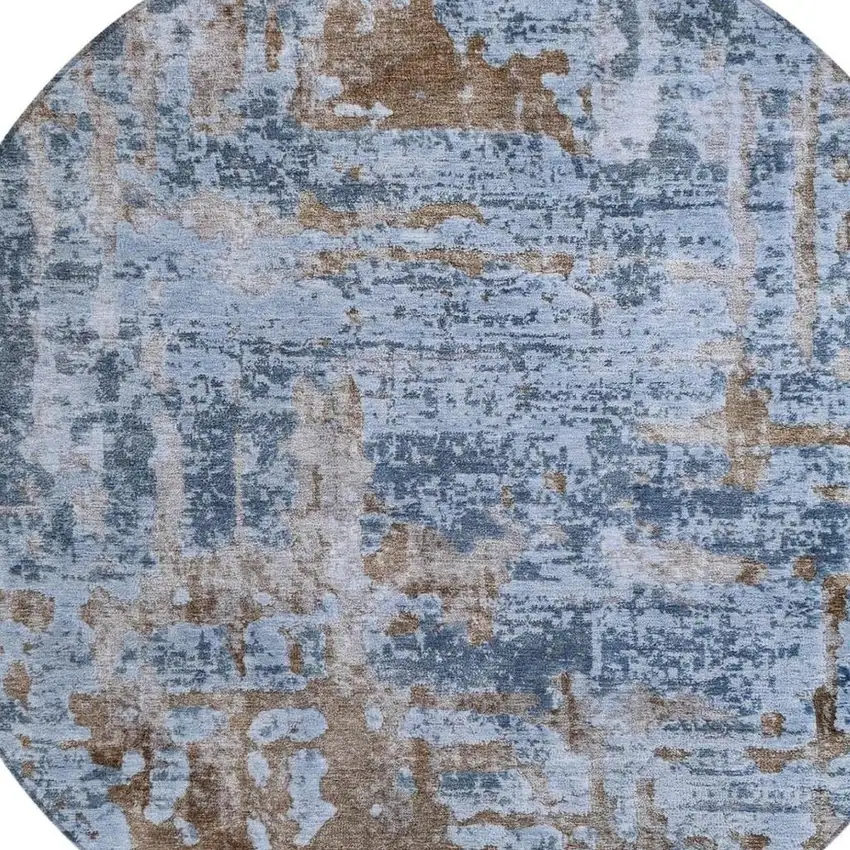 8' Blue And Gray Round Abstract Washable Indoor Outdoor Area Rug Photo 3