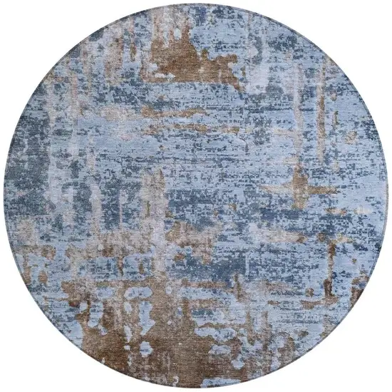 8' Blue And Gray Round Abstract Washable Indoor Outdoor Area Rug Photo 4