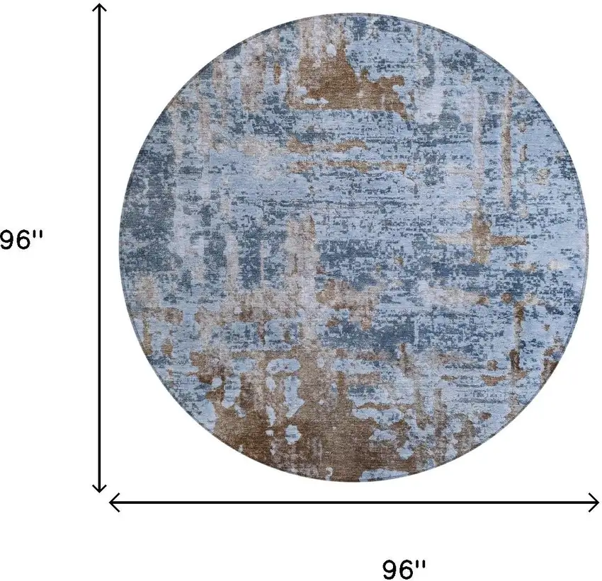 8' Blue And Gray Round Abstract Washable Indoor Outdoor Area Rug Photo 7