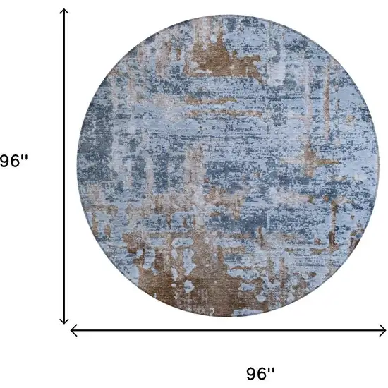 8' Blue And Gray Round Abstract Washable Indoor Outdoor Area Rug Photo 7
