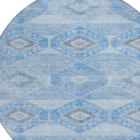 8' Blue And Gray Round Aztec Washable Indoor Outdoor Area Rug Photo 4