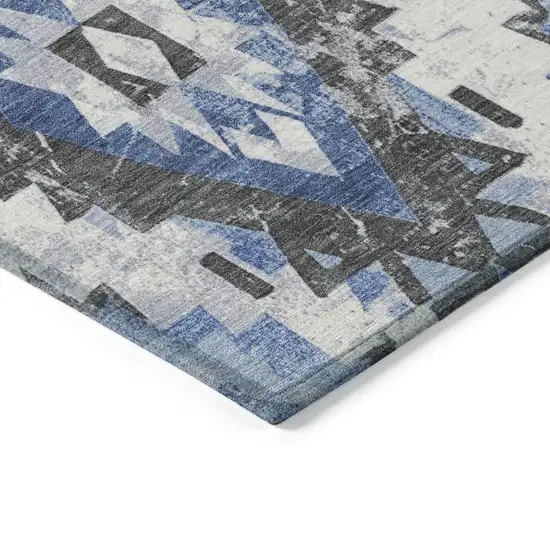 8' Blue And Gray Round Aztec Washable Indoor Outdoor Area Rug Photo 8