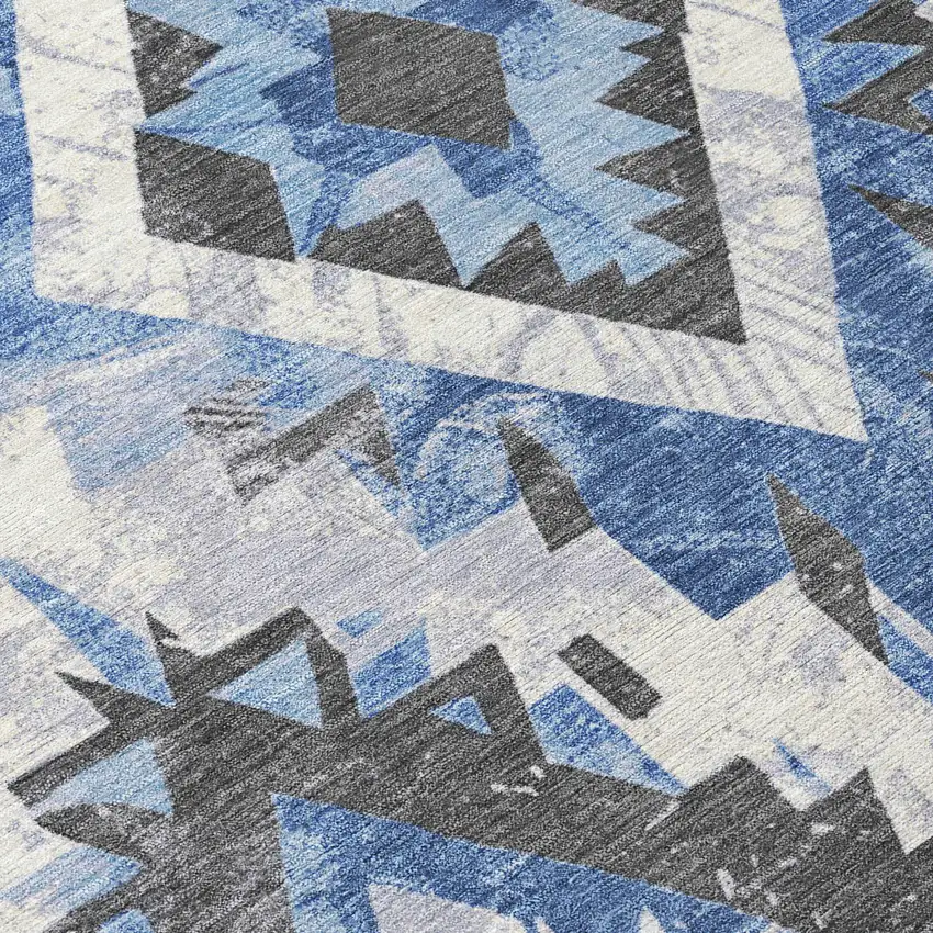 8' Blue And Gray Round Aztec Washable Indoor Outdoor Area Rug Photo 9