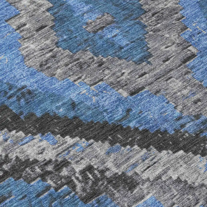 8' Blue And Gray Round Aztec Washable Indoor Outdoor Area Rug Photo 8