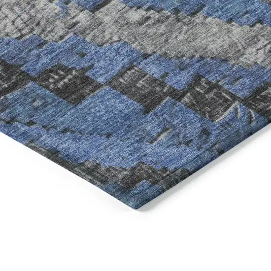 8' Blue And Gray Round Aztec Washable Indoor Outdoor Area Rug Photo 7