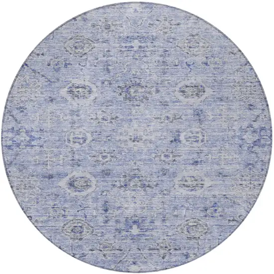 8' Blue And Gray Round Damask Washable Indoor Outdoor Area Rug Photo 6
