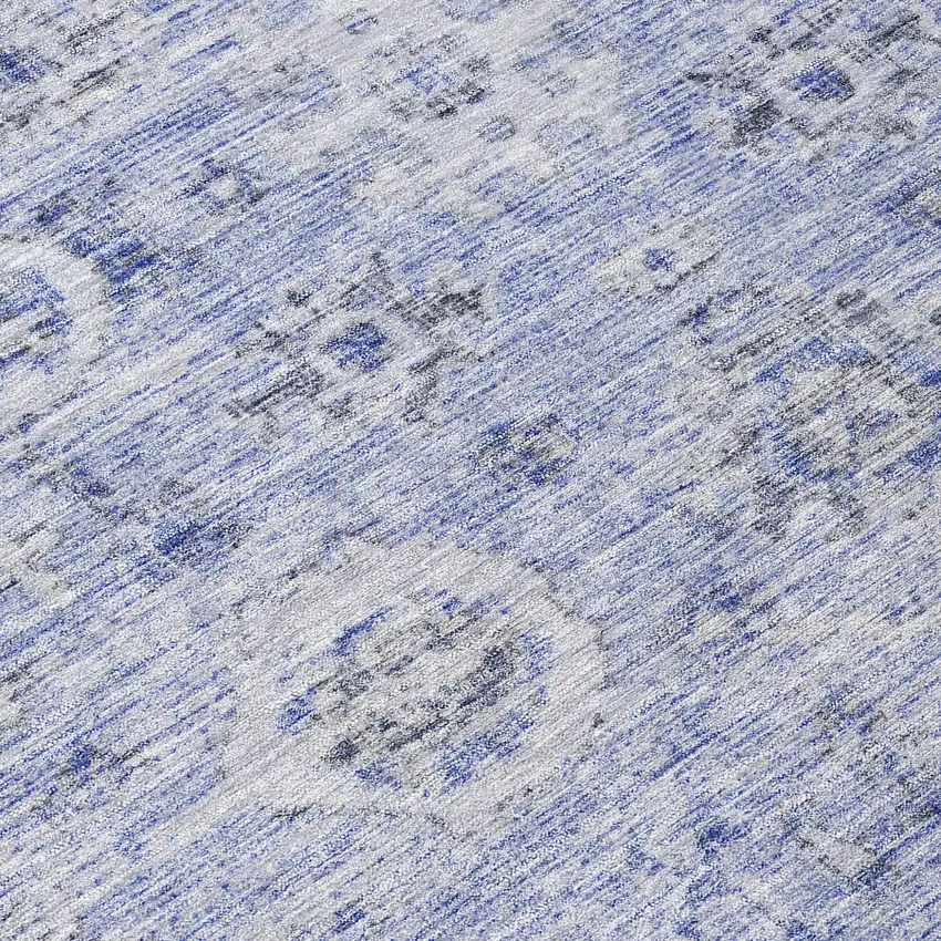 8' Blue And Gray Round Damask Washable Indoor Outdoor Area Rug Photo 8