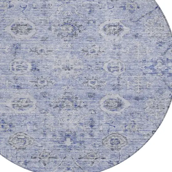 8' Blue And Gray Round Damask Washable Indoor Outdoor Area Rug Photo 5