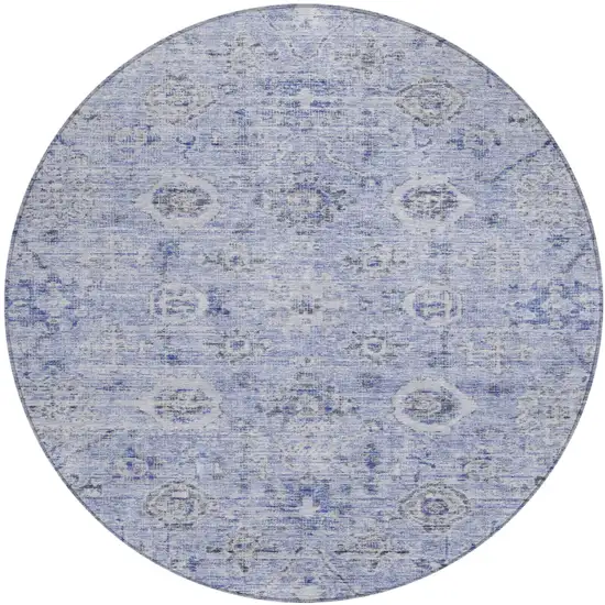 8' Blue And Gray Round Damask Washable Indoor Outdoor Area Rug Photo 2