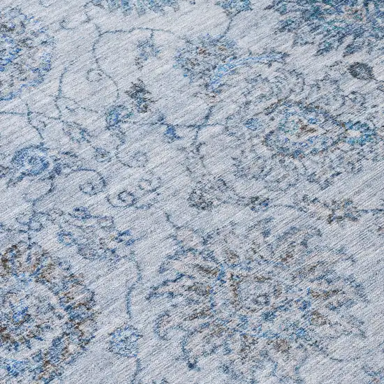 8' Blue And Gray Round Damask Washable Indoor Outdoor Area Rug Photo 9