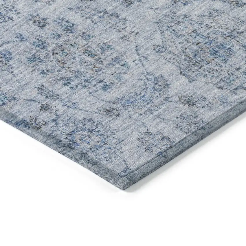 8' Blue And Gray Round Damask Washable Indoor Outdoor Area Rug Photo 7