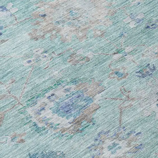 8' Blue And Gray Round Floral Washable Indoor Outdoor Area Rug Photo 5