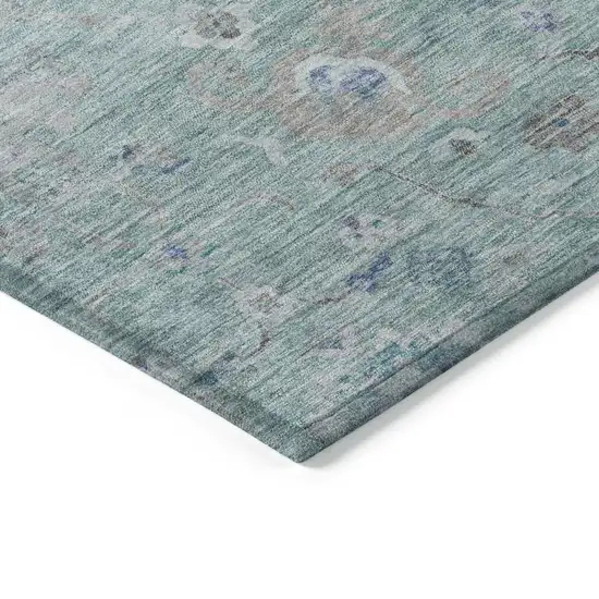 8' Blue And Gray Round Floral Washable Indoor Outdoor Area Rug Photo 4