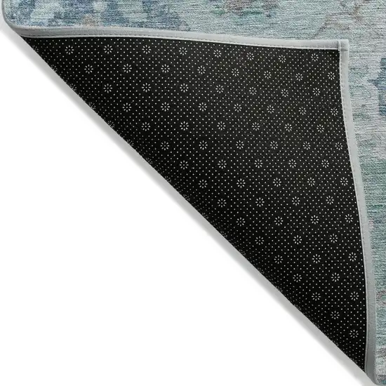 8' Blue And Gray Round Floral Washable Indoor Outdoor Area Rug Photo 3