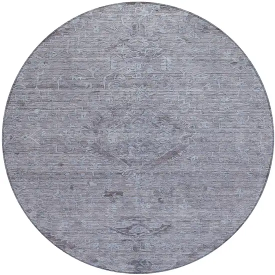 8' Blue And Gray Round Floral Washable Indoor Outdoor Area Rug Photo 2