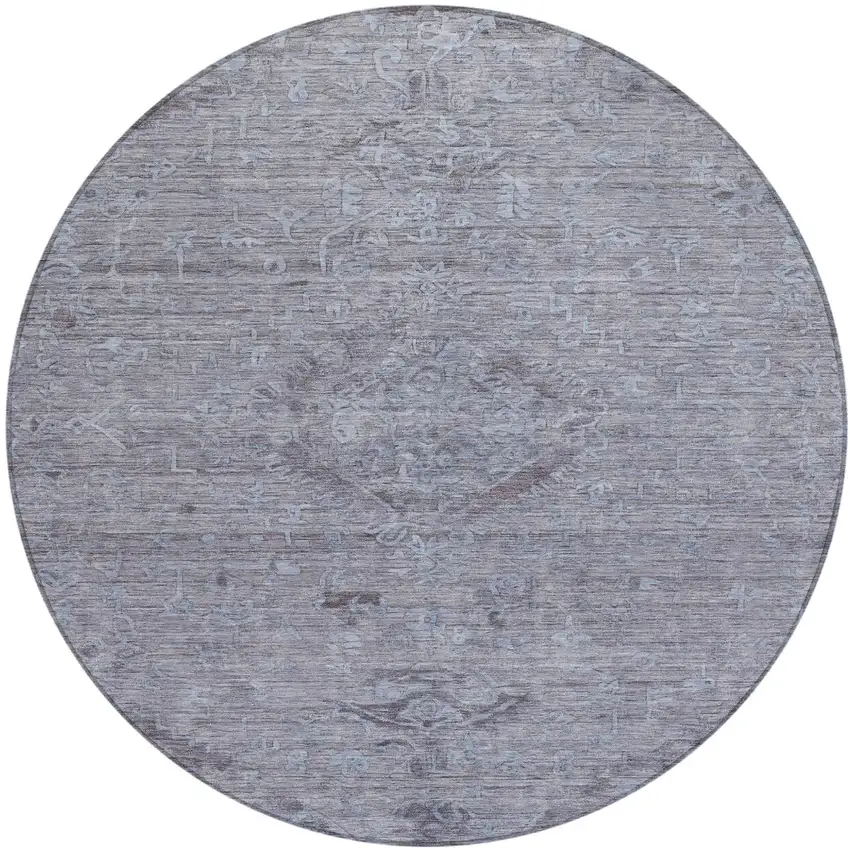8' Blue And Gray Round Floral Washable Indoor Outdoor Area Rug Photo 2